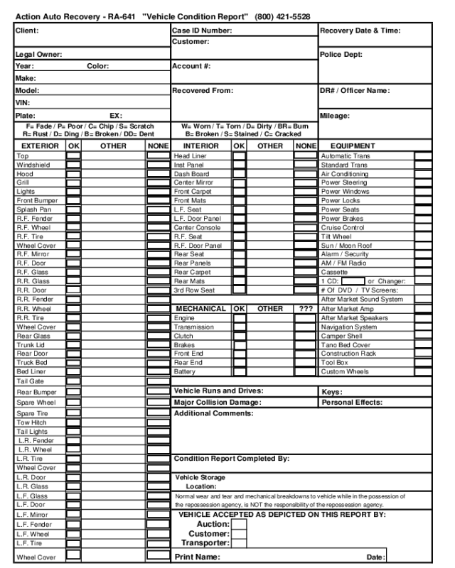 Detail Vehicle Condition Report Template Nomer 28