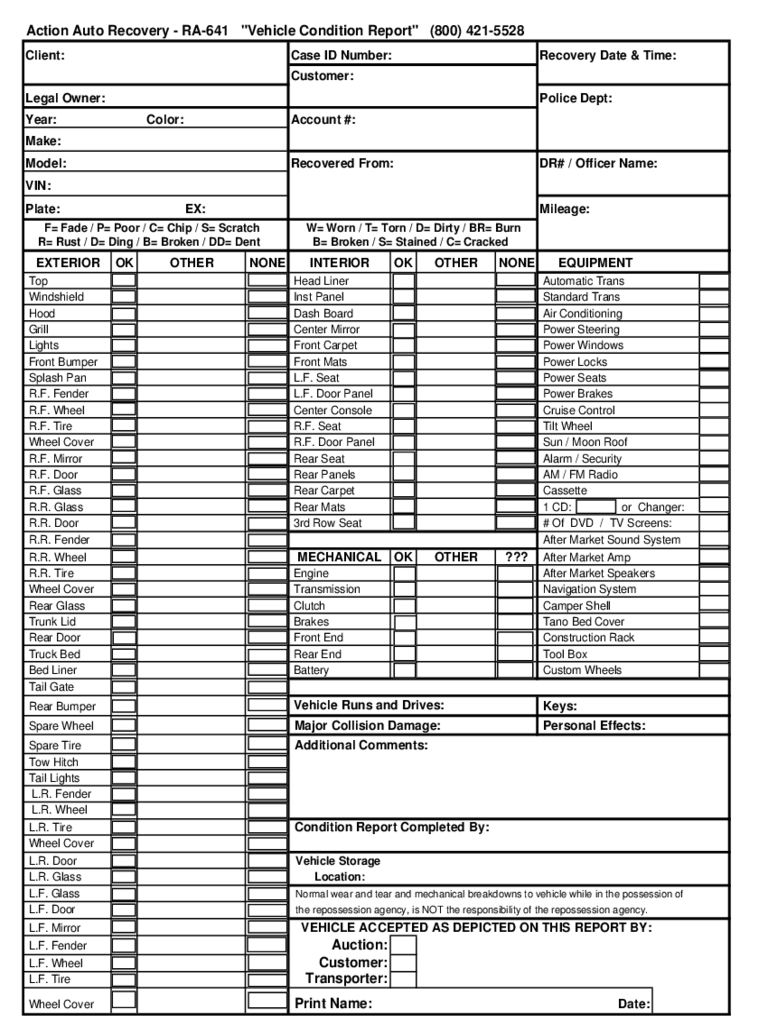 Detail Vehicle Condition Report Template Nomer 29