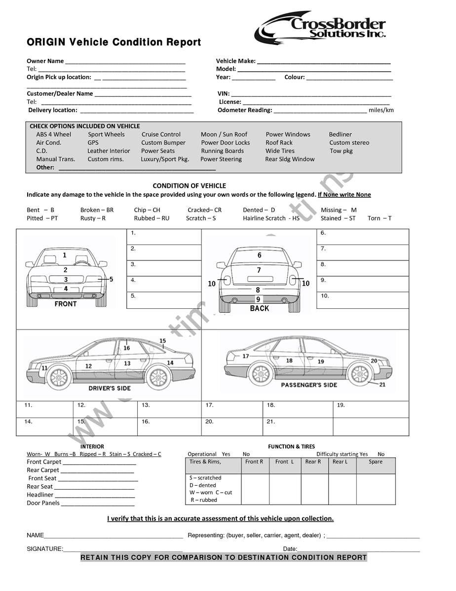 Detail Vehicle Condition Report Template Nomer 7