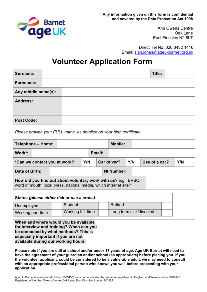 Detail Volunteer Application Template Nomer 49