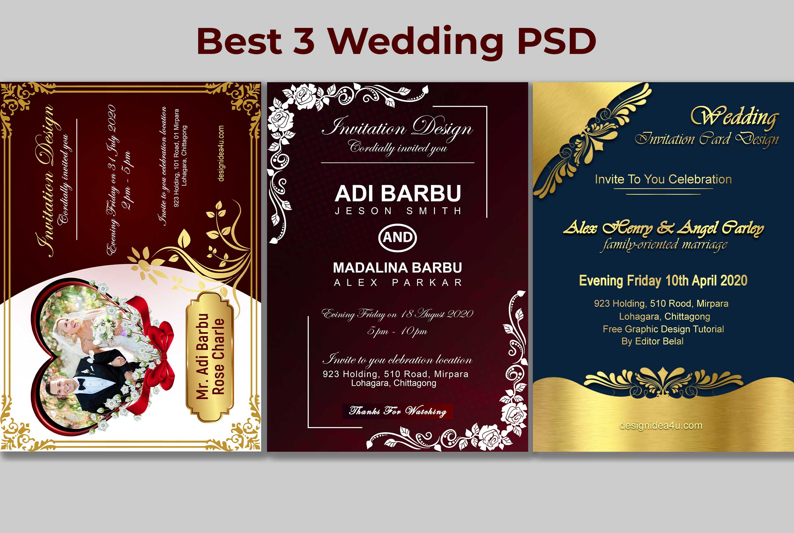 Detail Wedding Card Template Photoshop Nomer 11