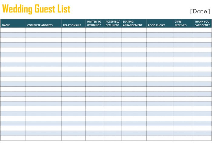 Detail Wedding Guest List Template Microsoft Word Nomer 2