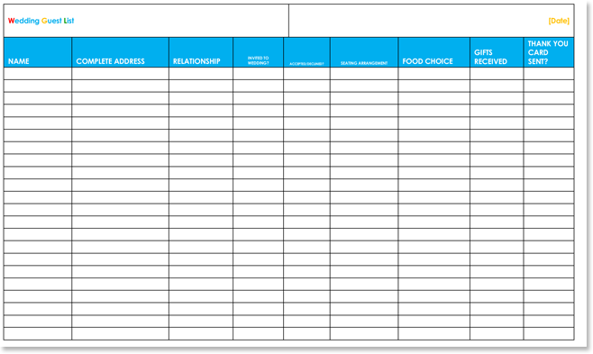 Detail Wedding Guest List Template Microsoft Word Nomer 15