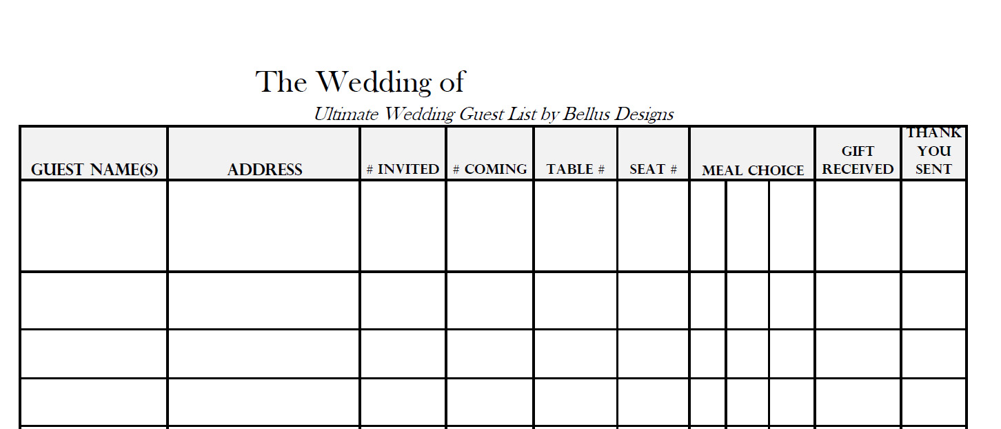 Detail Wedding Guest List Template Microsoft Word Nomer 18