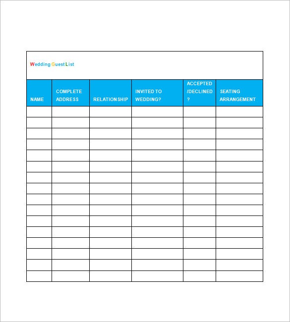 Detail Wedding Guest List Template Microsoft Word Nomer 3