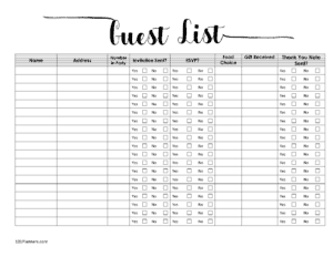 Detail Wedding Guest List Template Microsoft Word Nomer 22