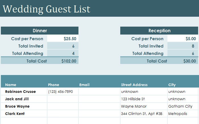 Detail Wedding Guest List Template Microsoft Word Nomer 29