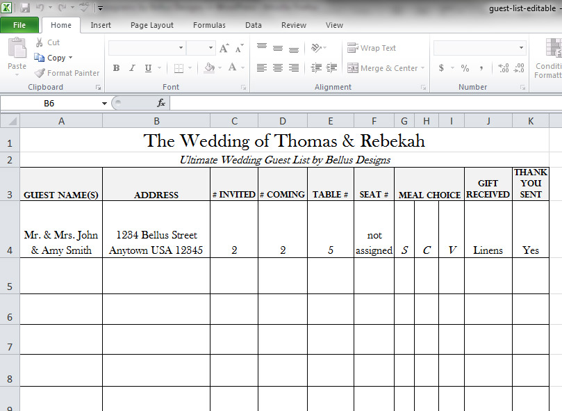 Detail Wedding Guest List Template Microsoft Word Nomer 37