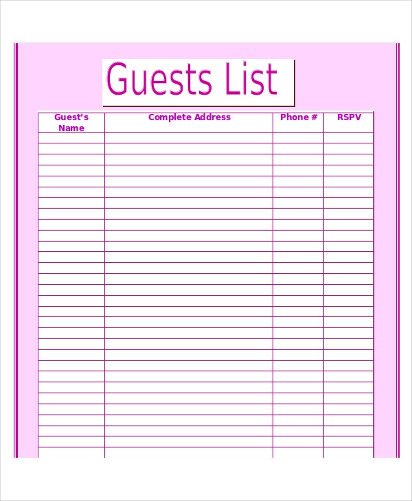 Detail Wedding Guest List Template Microsoft Word Nomer 9