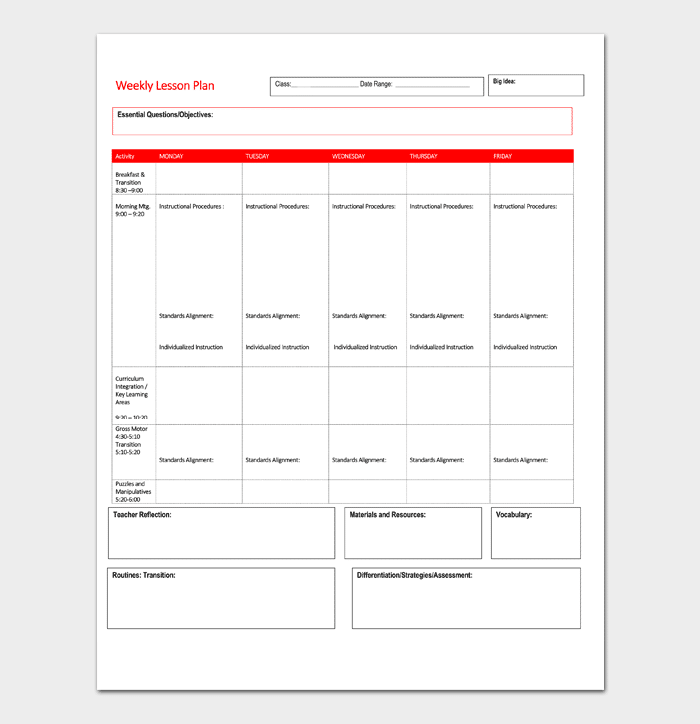 Detail Weekly Lesson Plan Template Doc Nomer 34
