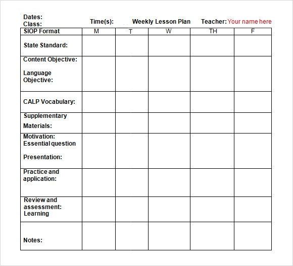 Detail Weekly Lesson Plan Template Doc Nomer 8