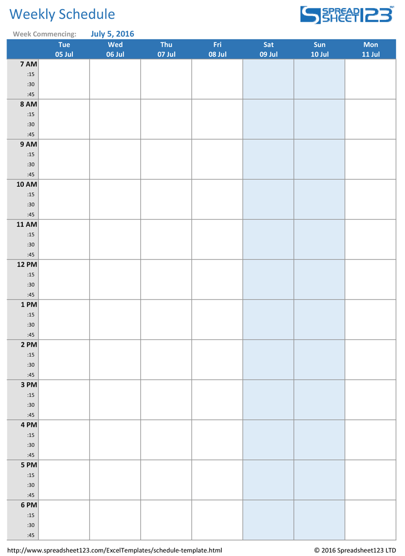 Detail Weekly Schedule Template Nomer 30