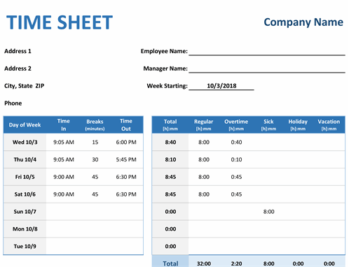 Detail Weekly Timesheet Template Excel Free Download Nomer 2
