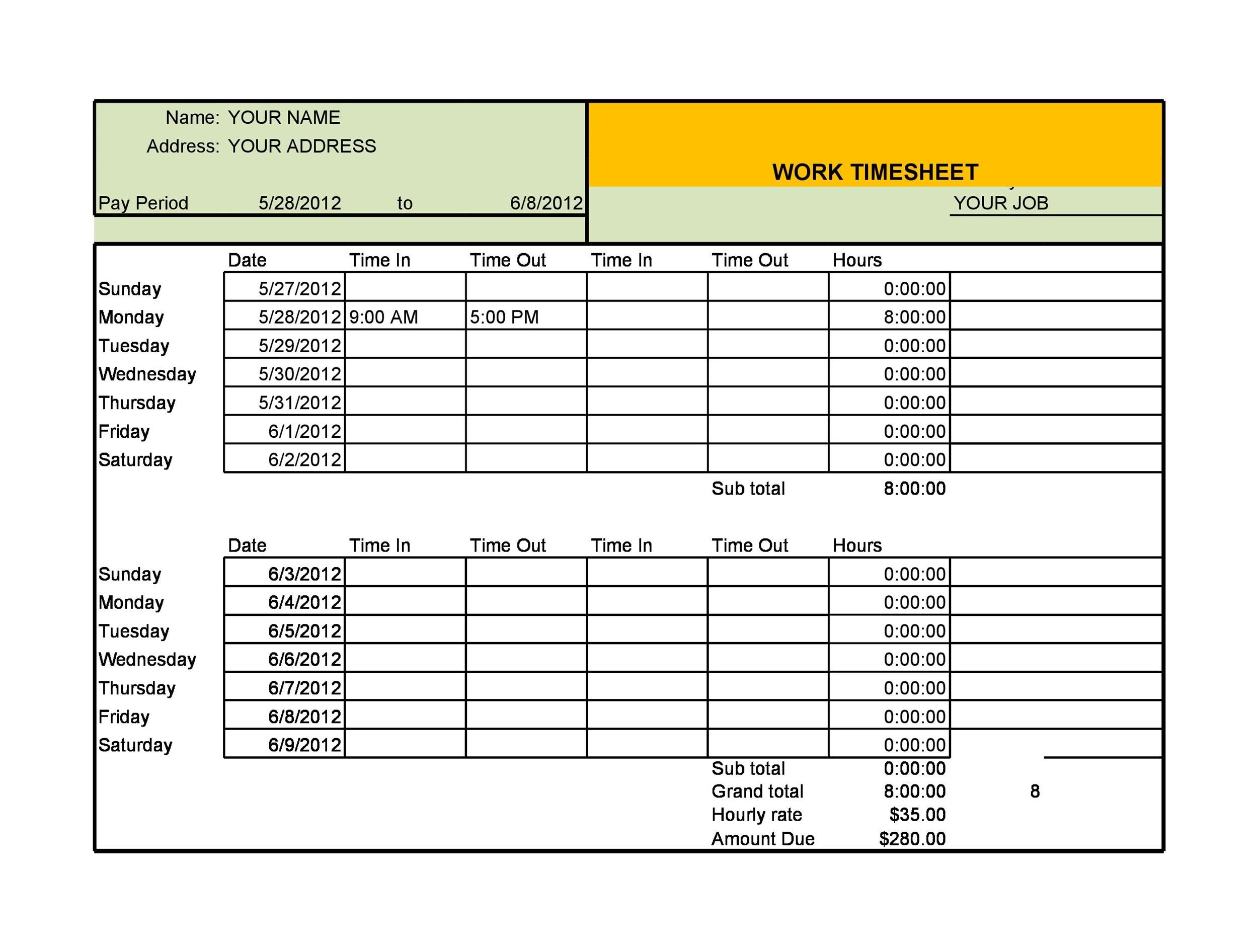 Detail Weekly Timesheet Template Excel Free Download Nomer 12