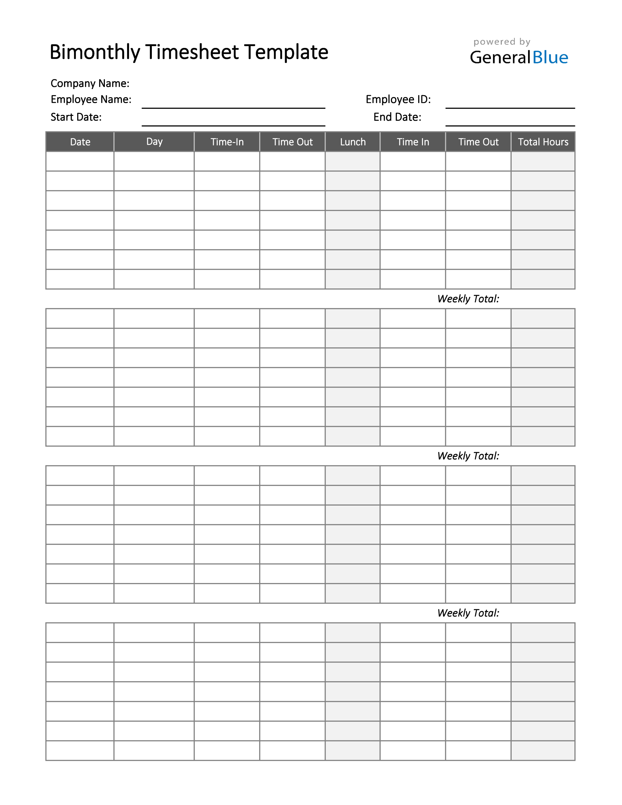 Detail Weekly Timesheet Template Excel Free Download Nomer 13