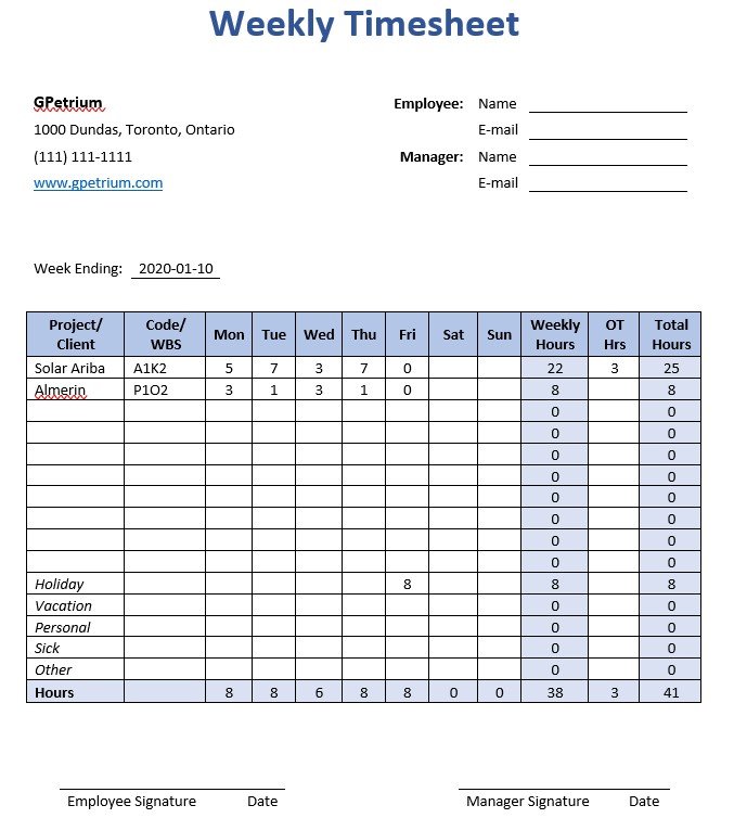 Detail Weekly Timesheet Template Excel Free Download Nomer 14