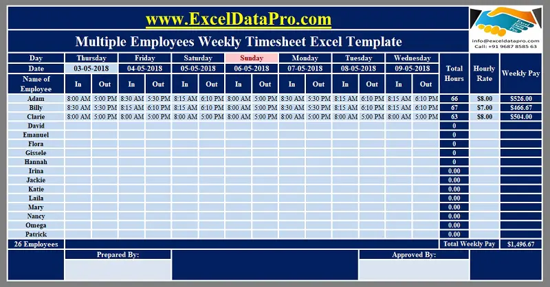 Detail Weekly Timesheet Template Excel Free Download Nomer 17