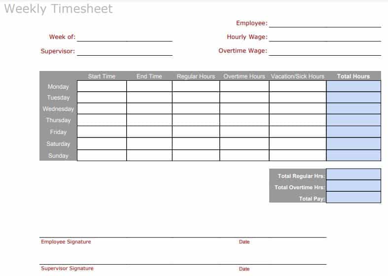 Detail Weekly Timesheet Template Excel Free Download Nomer 20