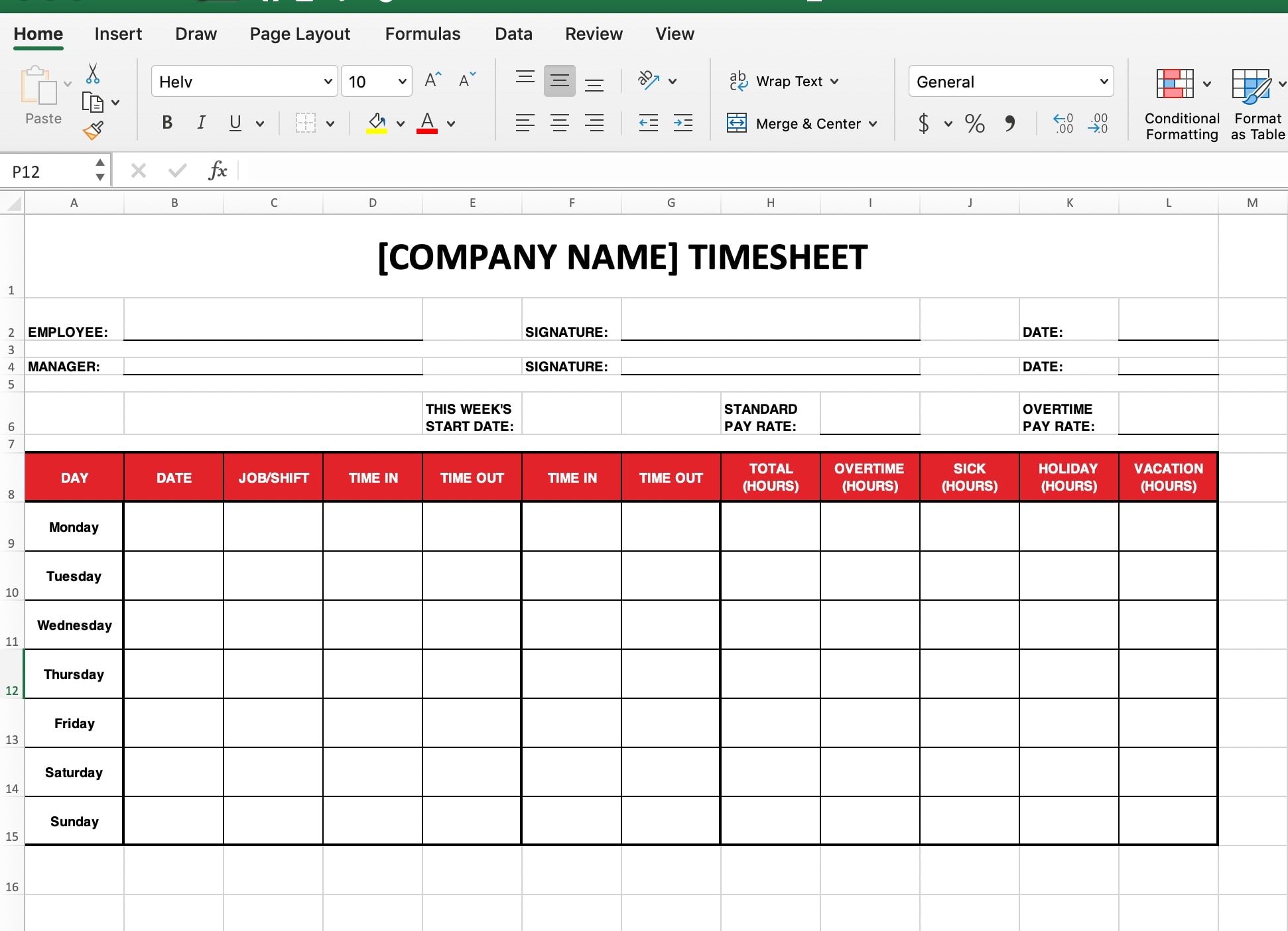 Detail Weekly Timesheet Template Excel Free Download Nomer 22