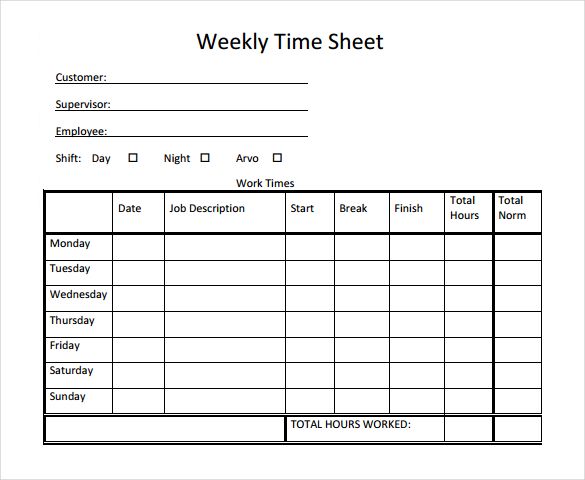 Detail Weekly Timesheet Template Excel Free Download Nomer 25