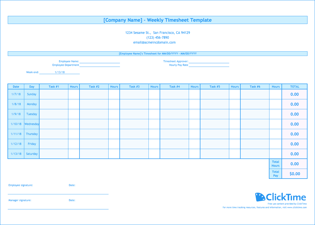 Detail Weekly Timesheet Template Excel Free Download Nomer 26