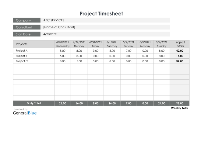 Detail Weekly Timesheet Template Excel Free Download Nomer 28