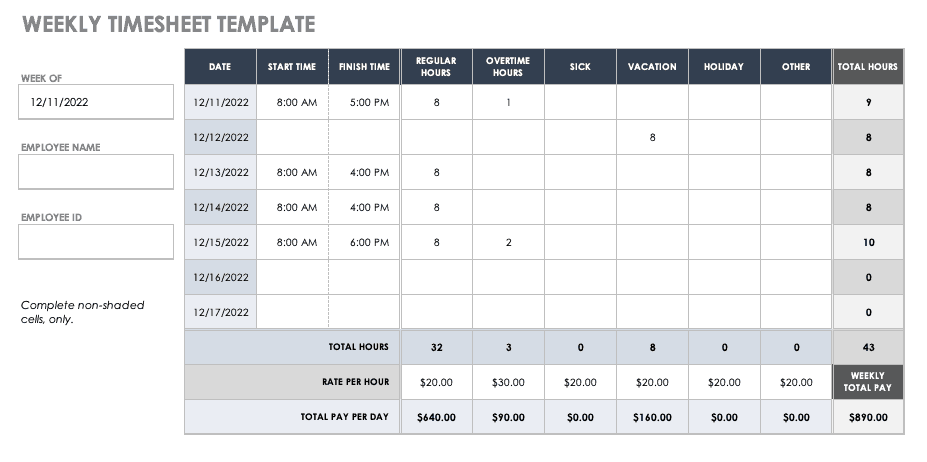 Detail Weekly Timesheet Template Excel Free Download Nomer 5