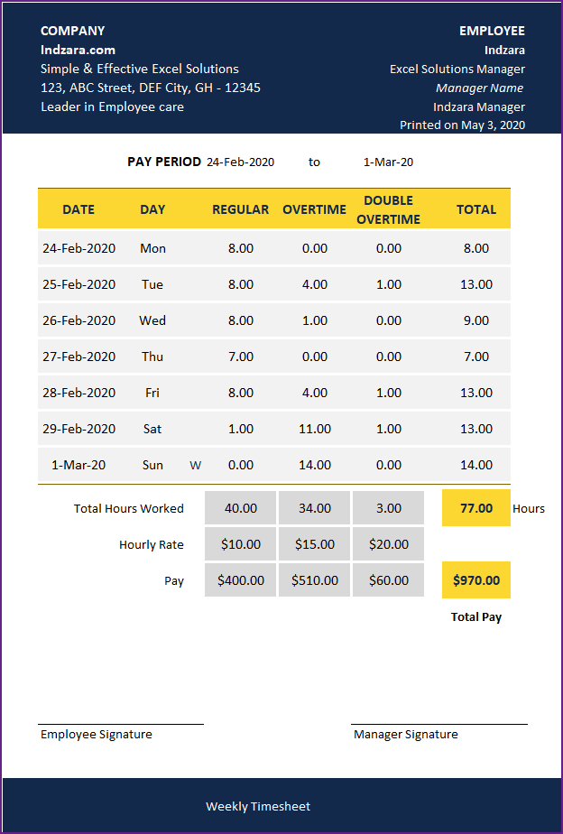 Detail Weekly Timesheet Template Excel Free Download Nomer 43