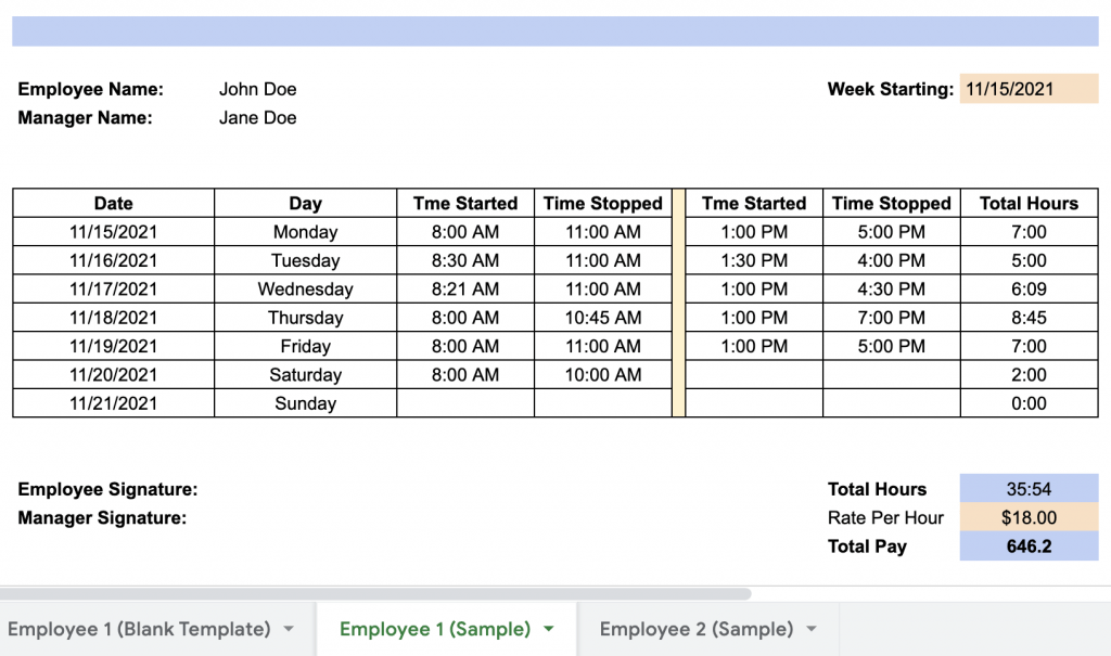 Detail Weekly Timesheet Template Excel Free Download Nomer 45