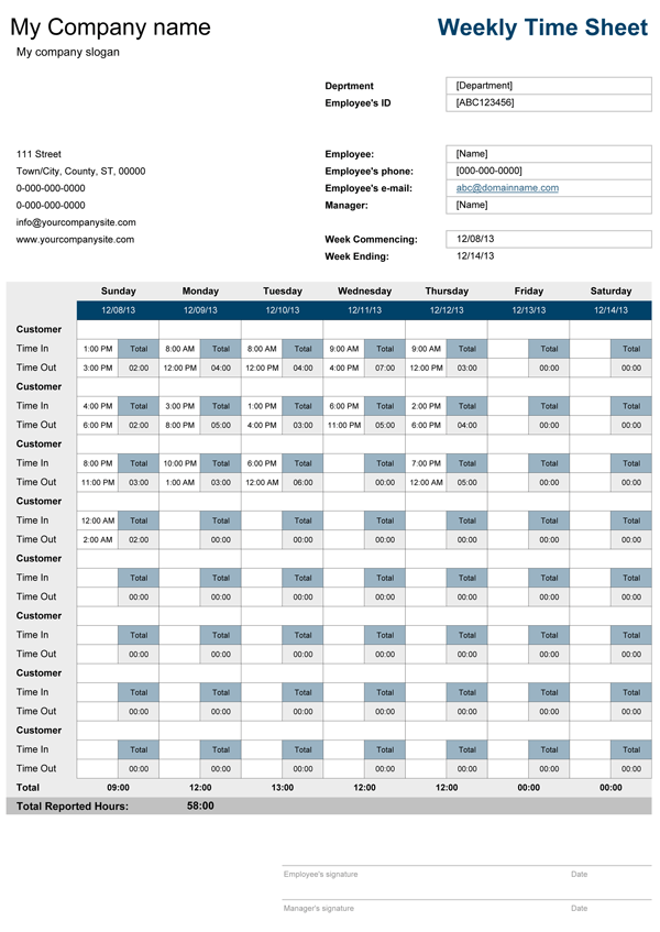 Detail Weekly Timesheet Template Excel Free Download Nomer 46