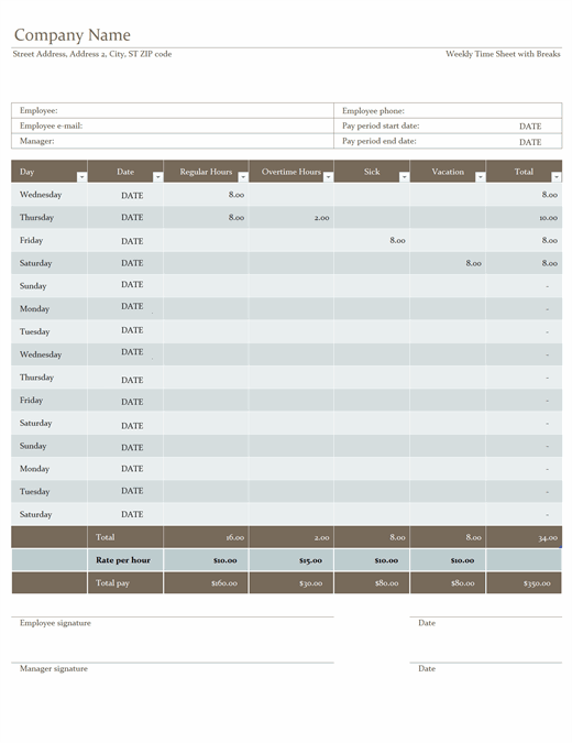 Detail Weekly Timesheet Template Excel Free Download Nomer 47