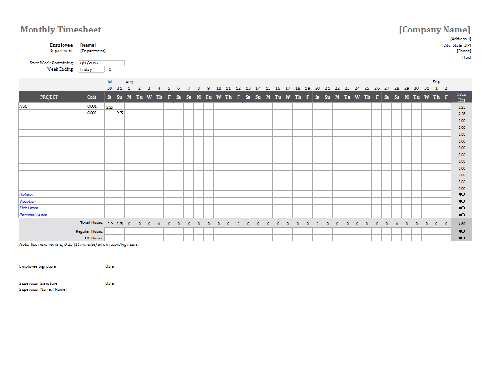 Detail Weekly Timesheet Template Excel Free Download Nomer 53