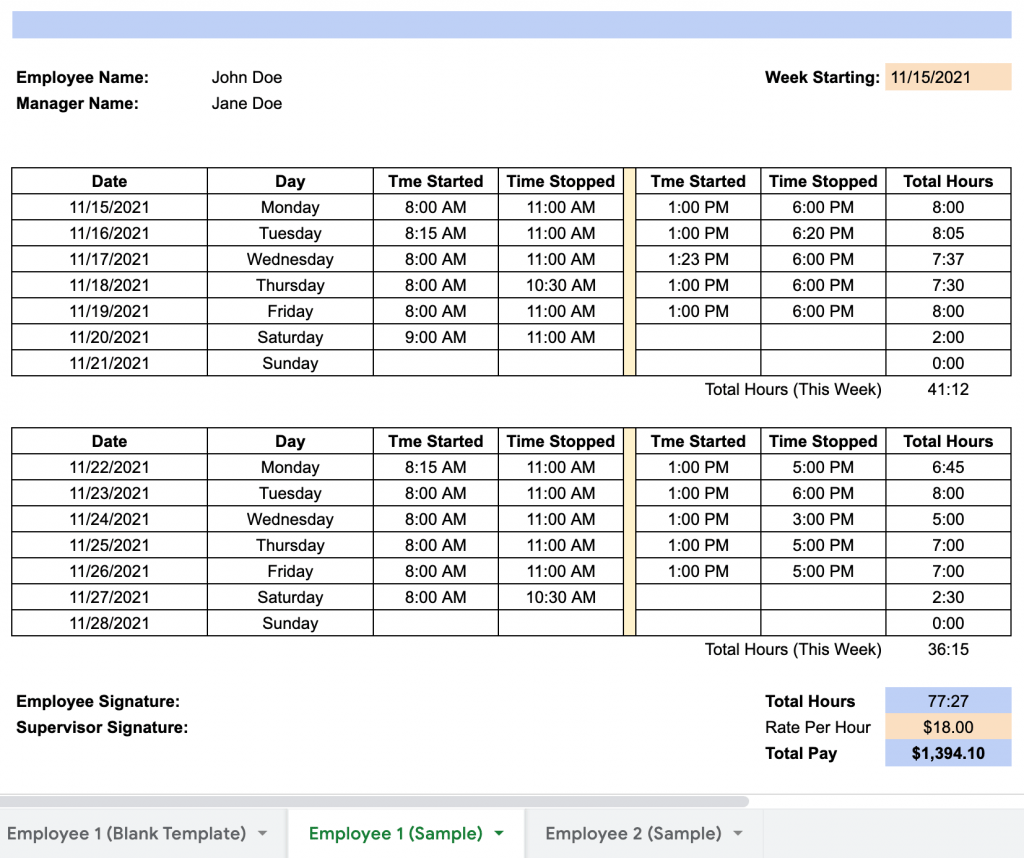 Detail Weekly Timesheet Template Excel Free Download Nomer 54