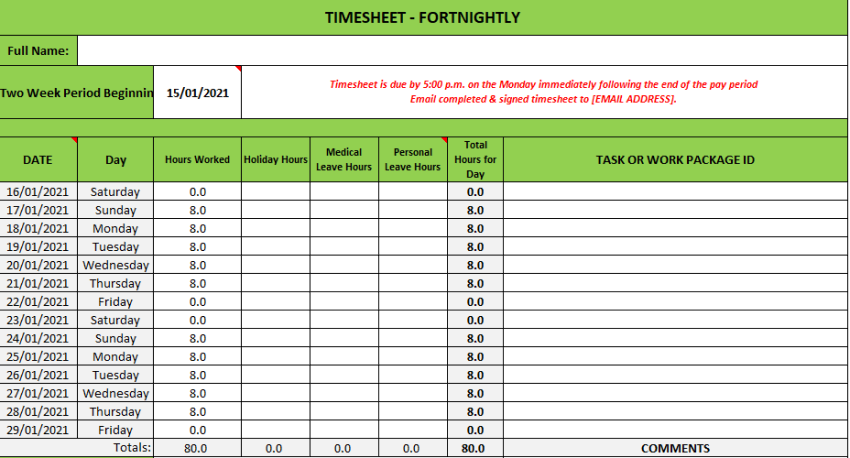 Detail Weekly Timesheet Template Excel Free Download Nomer 8