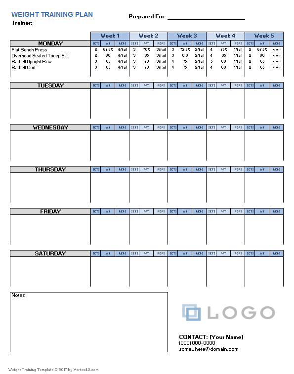 Detail Weekly Training Schedule Template Nomer 3