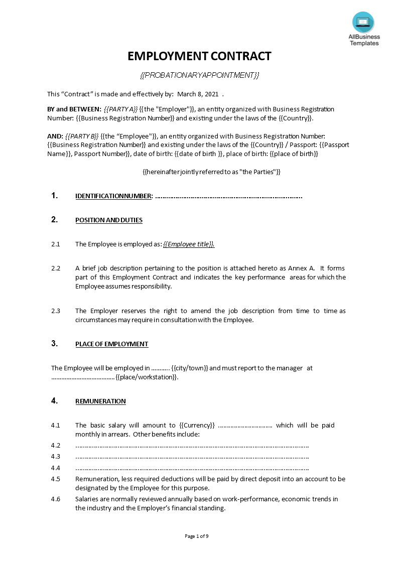 Detail Work Contract Template Nomer 40