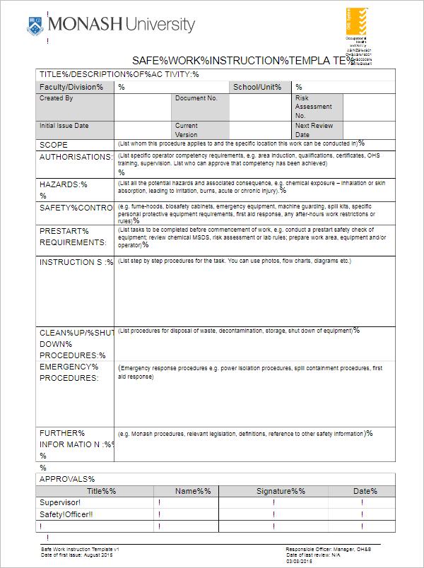 Detail Work Instruction Template Nomer 21