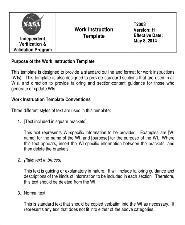 Detail Work Instruction Template Nomer 35