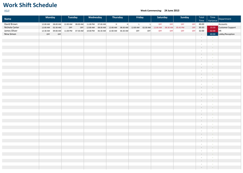 Detail Work Schedule Template Excel Nomer 36