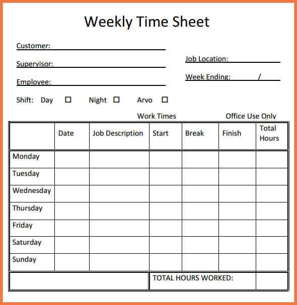 Detail Working Hours Sheet Template Nomer 43