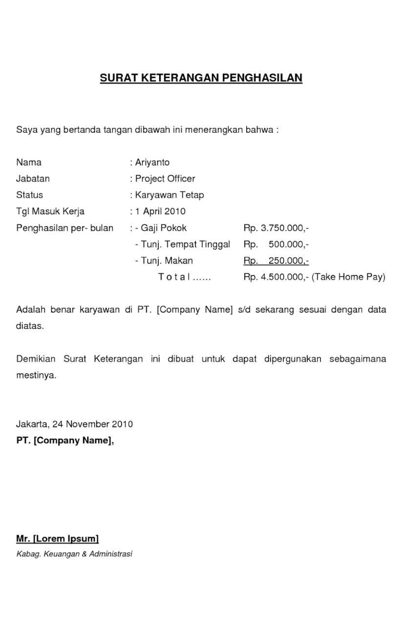 Detail Draft Surat Keterangan Penghasilan Nomer 2