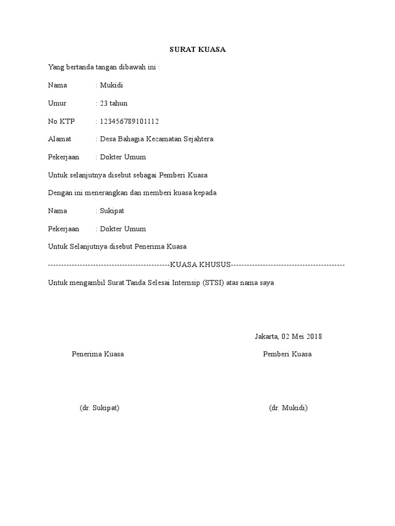 Detail Draft Surat Kuasa Nomer 28