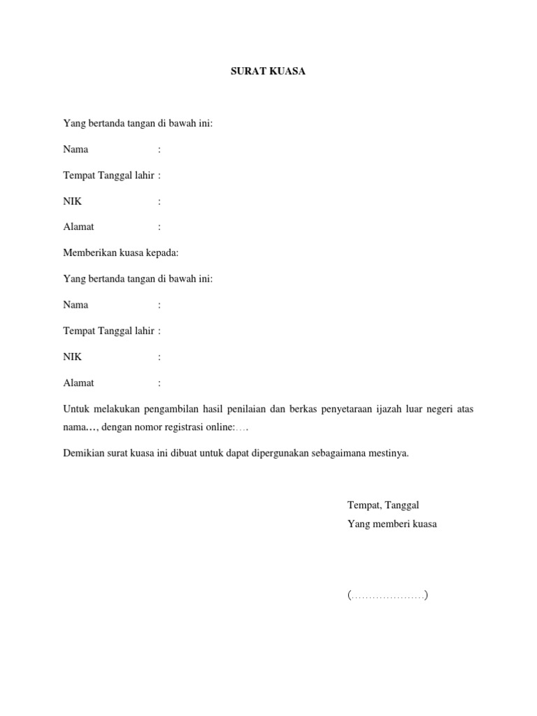 Detail Draft Surat Kuasa Nomer 31