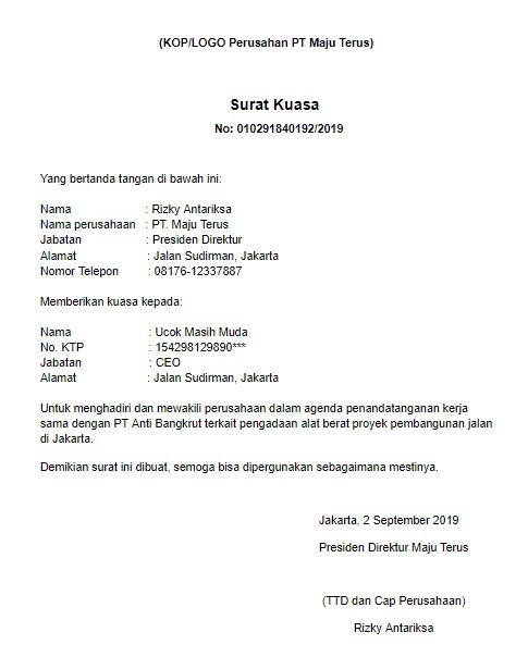 Detail Draft Surat Kuasa Nomer 39