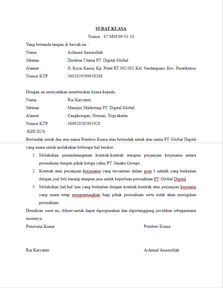 Detail Draft Surat Kuasa Nomer 47