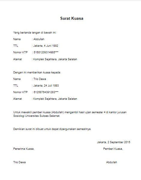 Detail Draft Surat Kuasa Nomer 50