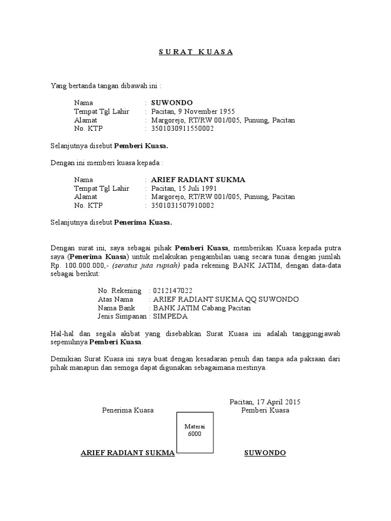 Detail Draft Surat Kuasa Nomer 55