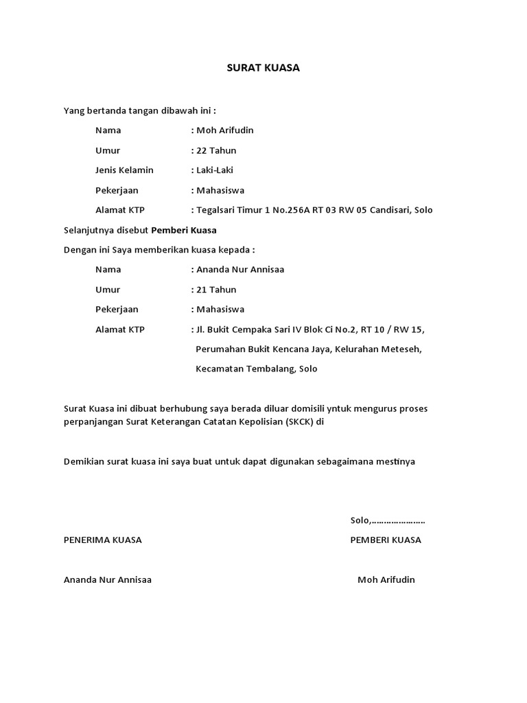 Detail Draft Surat Kuasa Nomer 7
