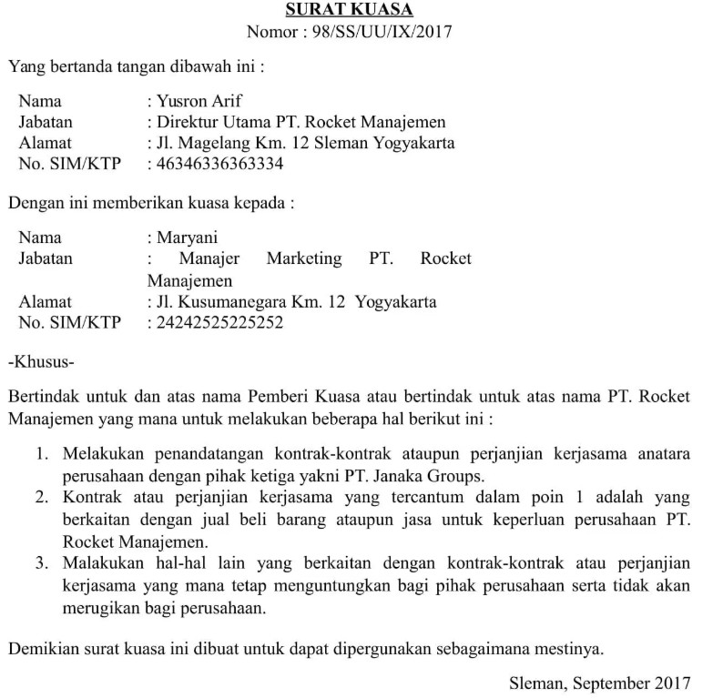 Detail Draft Surat Kuasa Direksi Nomer 33