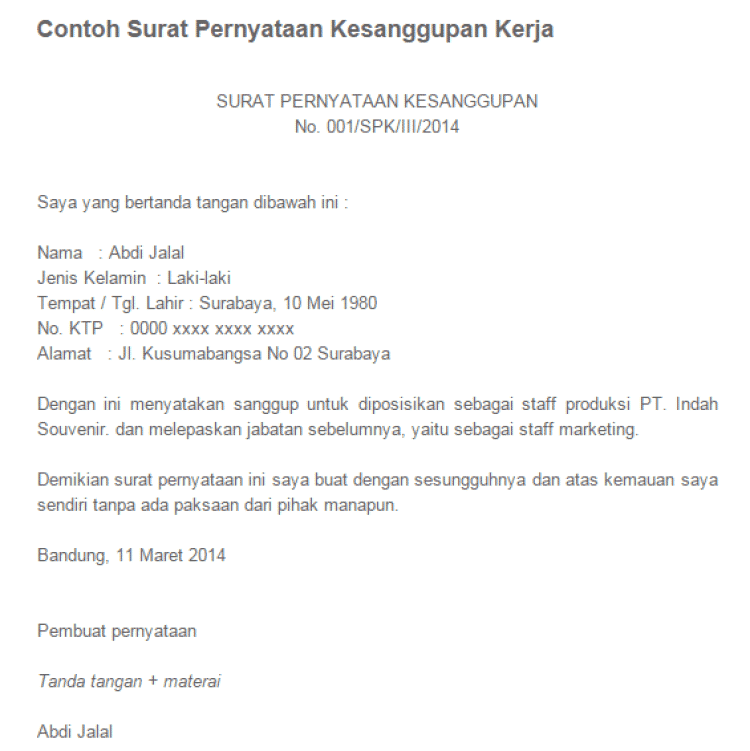 Detail Draft Surat Pernyataan Nomer 48